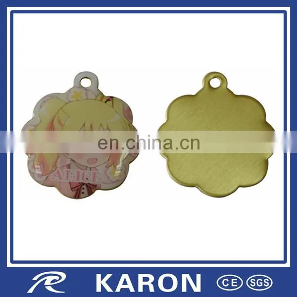 cheap personalized printed brass keychain with epoxy dome