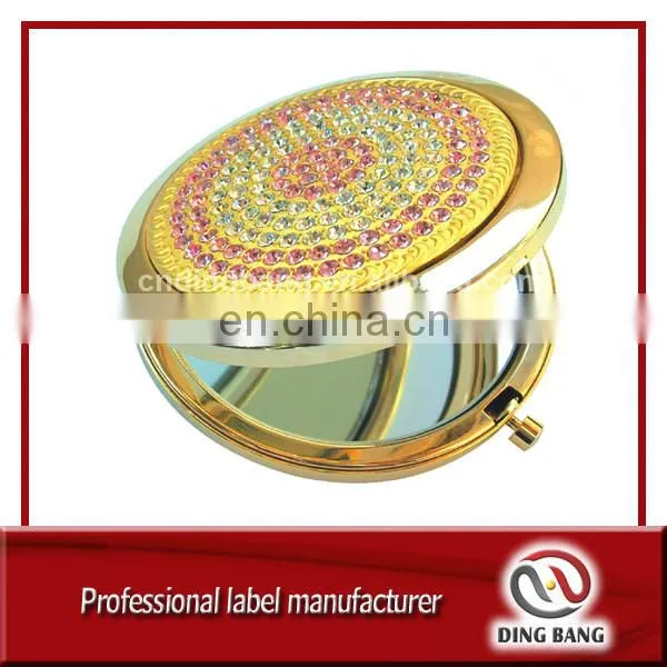 OEM Accepted Individual Packaged Custom Made Embossed Design Fine Cosmetic Mirror Souvenir Gold Metal Crystal Cosmetic Mirror