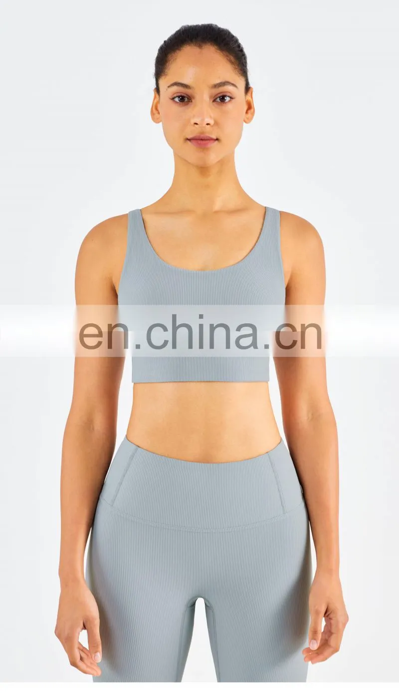 Gym Activewear Women Sling Wide Shoulder Bra Fitness Ribber Tank Top Running Sports Bra