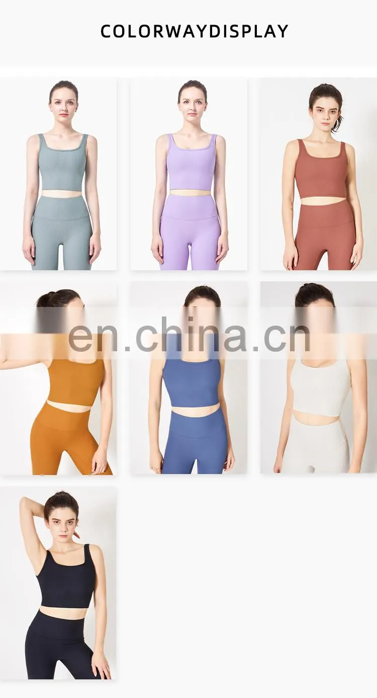 Eco Yoga Bra 2021 Ribbed Square Back Yoga Sports Bra Wear Gym Clothing Womens Fitness Top