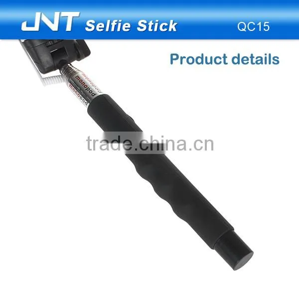 Silicon selfie stick monopod with silicon handle,selfie stick with cable QC15