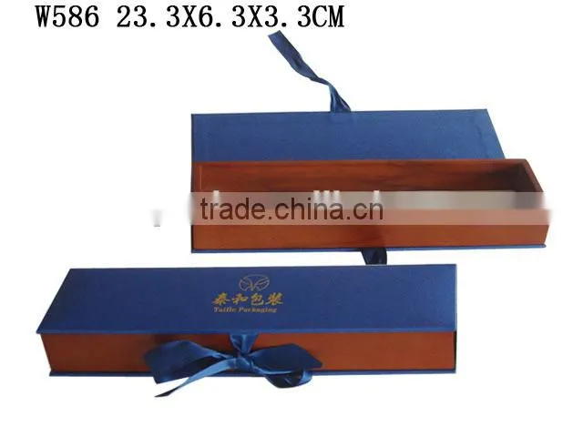 W585 Wooden Jewelry Earring Box with Ribbon Bow