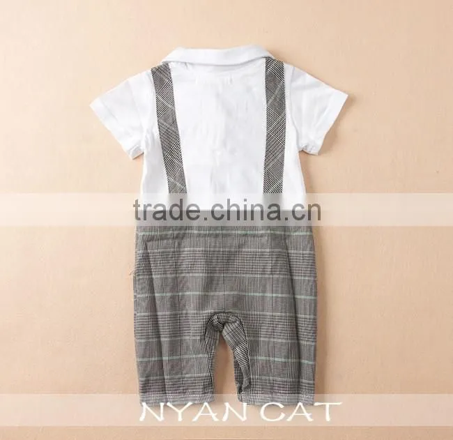 New Arrival Gentleman Kids Clothes Cute baby boy cotton jumpsuits breathable handsome boy clothing tie lace strap baby rompers
