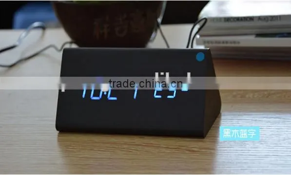 Brand New design style Digital LED Black Wooden Wood Desk Alarm Brown Clock Voice Control reloj despertador