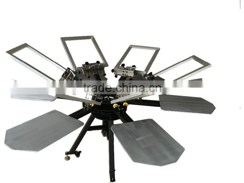 Manual turntable T-shirt Garment Textile Screen Printing with 6 color 6 stations with micro registration