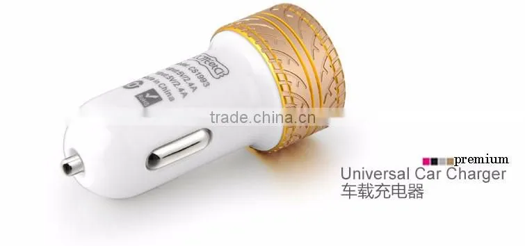 Coteetci 4.8A High Speed Tire Texture Design Aluminum Dual USB Ports Universal Car Charger For Samsung/iPhone/HTC/LG TB-0190