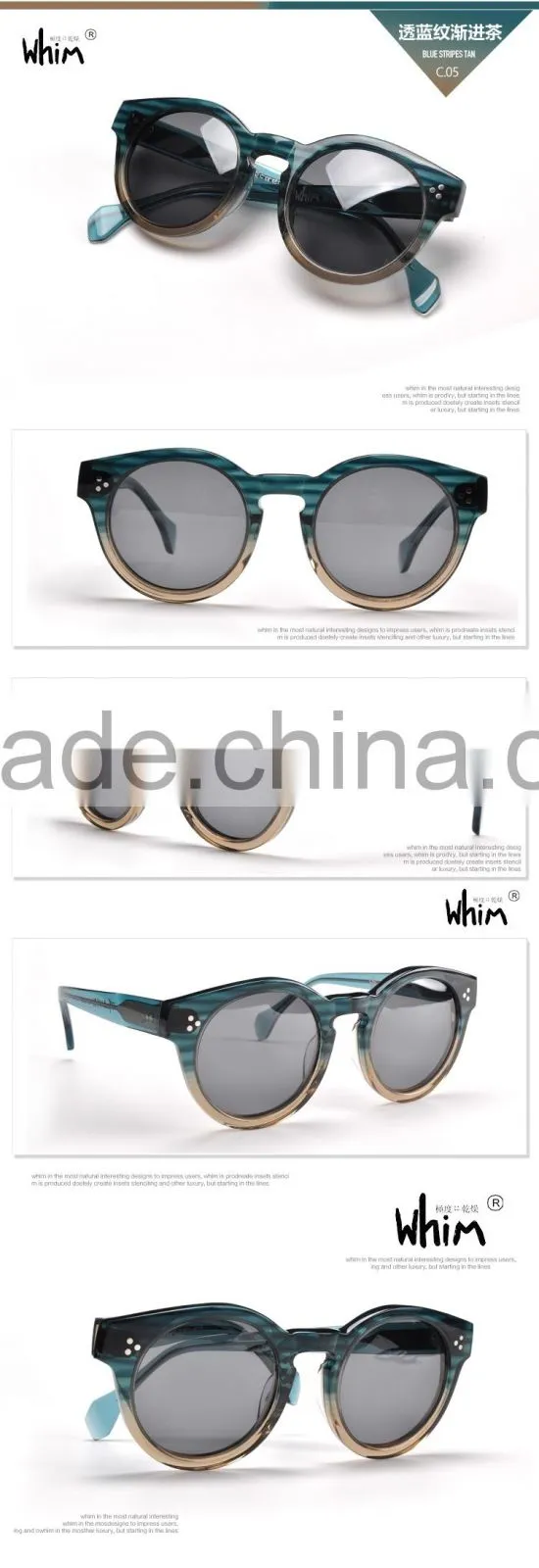 WHIM Vintage Round Frame Women Polarized Acetate Sunglasses