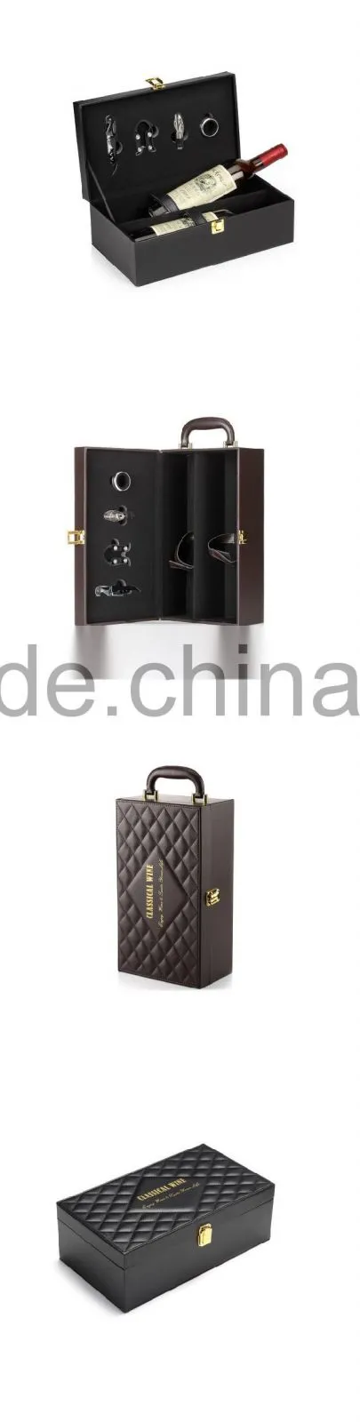 Handle double leather wine box with accessories
