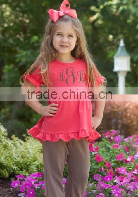 Beautiful baby long sleeve top Childs blank white t shirt ruffles with ruffle pant set