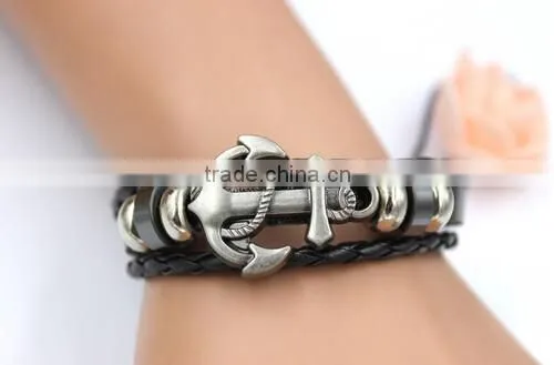 New arrival trendy multi layer bracelet leather anchor bracelet/