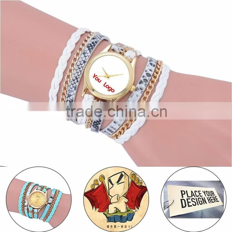 Braided Leather Women Bracelet Custom Made Watches relogio personalizado