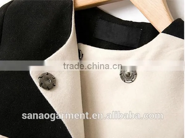 2015 European style women's contrast color grid woolen coat
