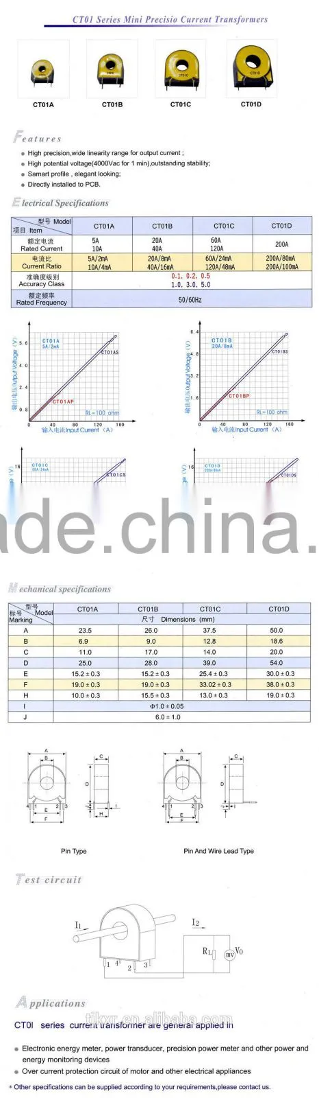 zero phase current transformer for energy meter, with accuracy 0.1%, 0.5%