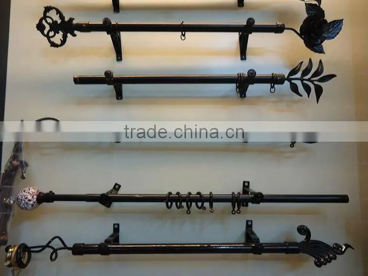 Powder coating iron curtain rod with leaf shape finial,curtain pole