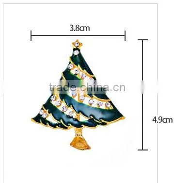 Green Christmas Tree With Gold Pattern Star Brooch