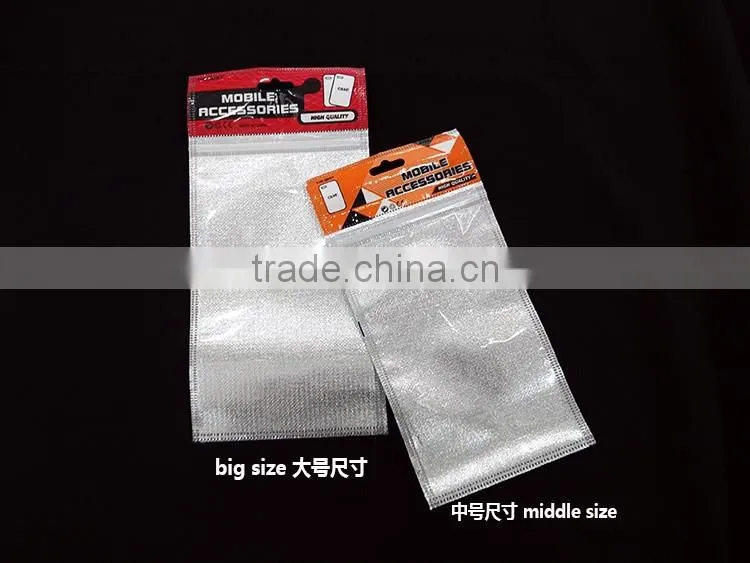 packing bag for mobile phone case heat seal with upper zip fabric zipper bag and printing plastic header