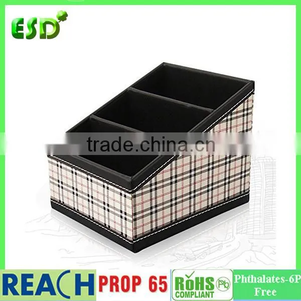 PU Leather Desktop Storage Box for Remote Control Mobile Phone Cosmetics Office Supplies Holder Collection Desk Organizer