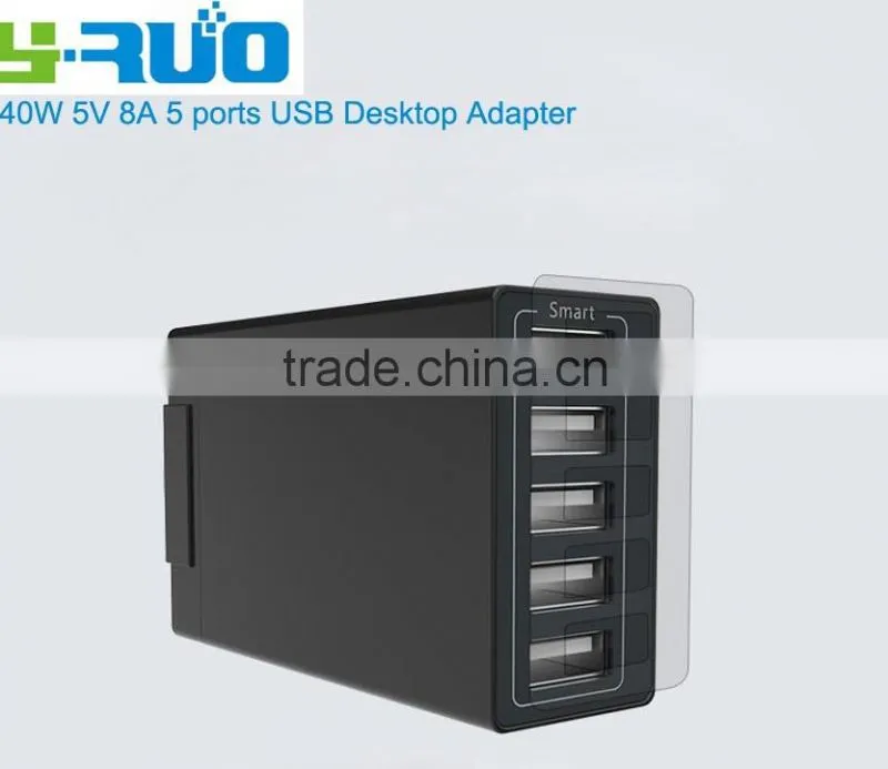 (40w 5-Port USB Charging Station) Multi-Port USB Charger Desktop Hub for iPhone 6s / 6 / 6 Plus, iPad Air 2 / mini 3, Galaxy S6