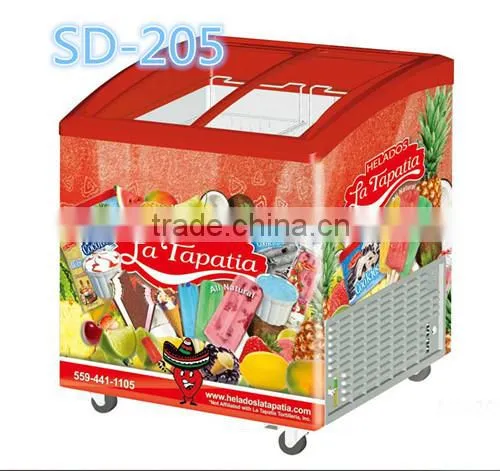 Double door sliding glass door ice cream freezer with CE
