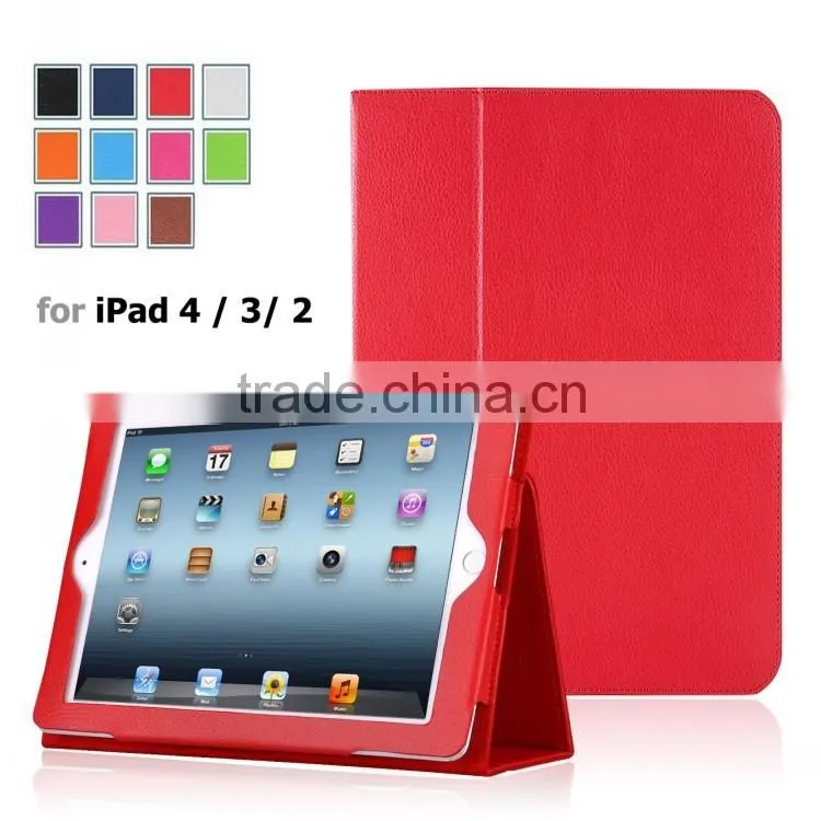 Multicolored genuine Pu leather book style folding stand cover for iPad table case for iPad 4 / 3/ 2