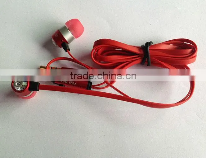 High quality diamond earphone new crystal earphone flat cable design earphone