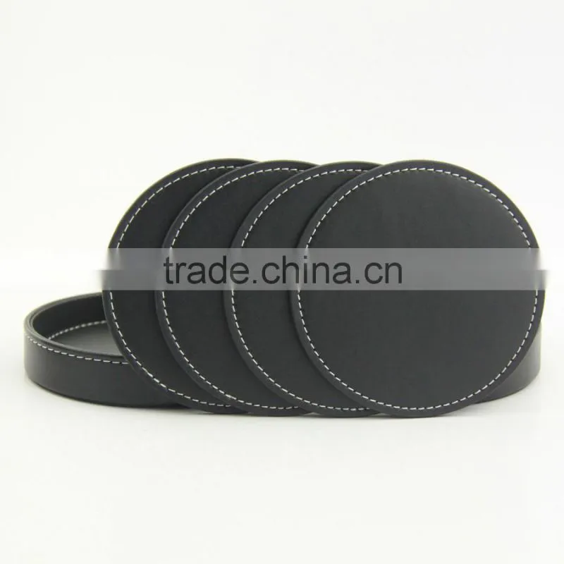Blank black PU leather coaster set