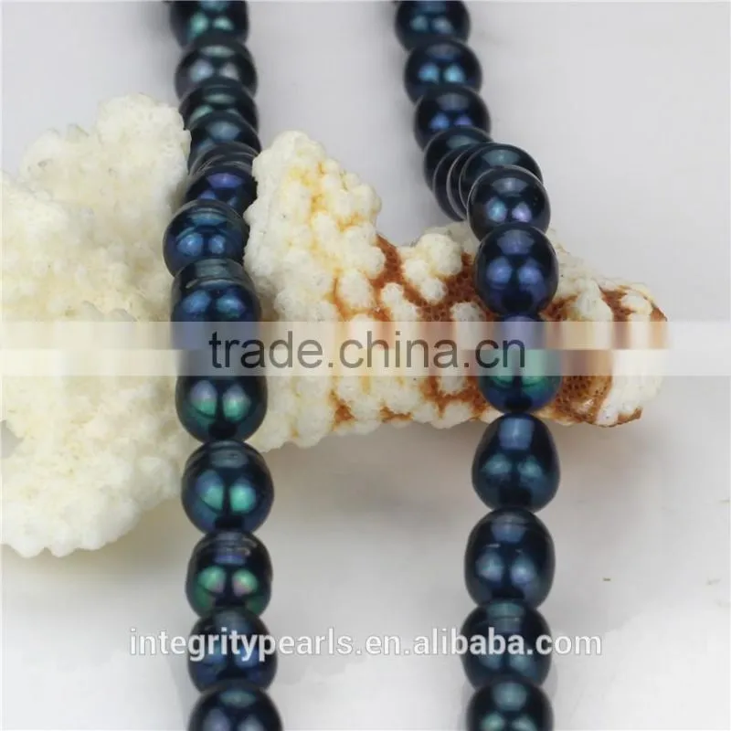 Fashion freshwater pearl necklace 11-12mm peacock blue long rice pearl necklace