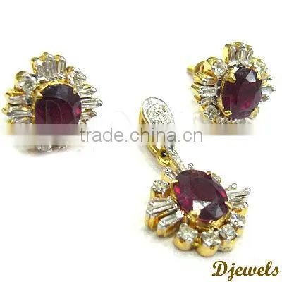 Ruby Diamond Pendant Sets, 14K Gold Pendant Sets, Diamond Jewelry
