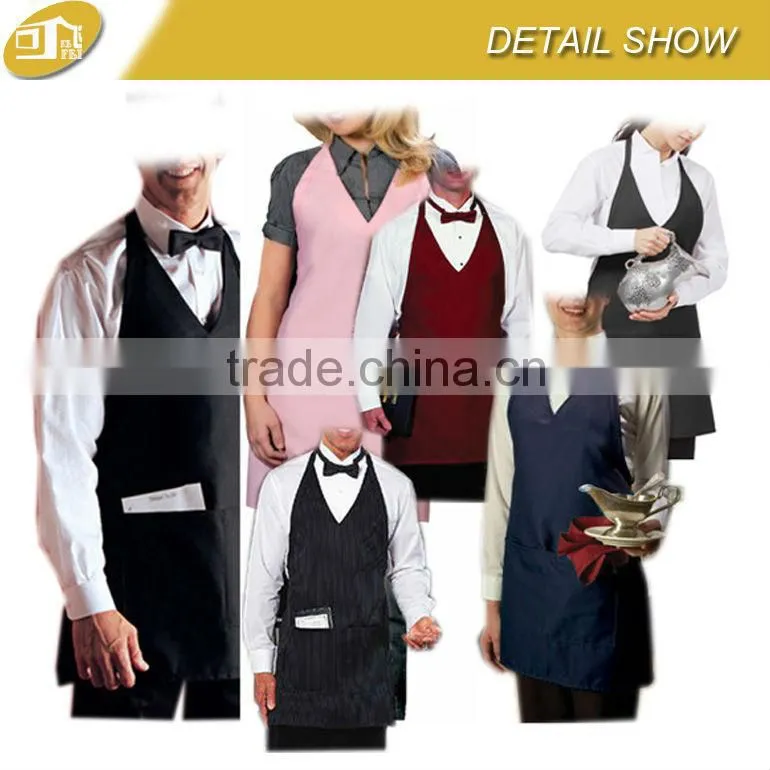 V-Neck Apron with Center Divided Patch Pocket Hotel Uniform