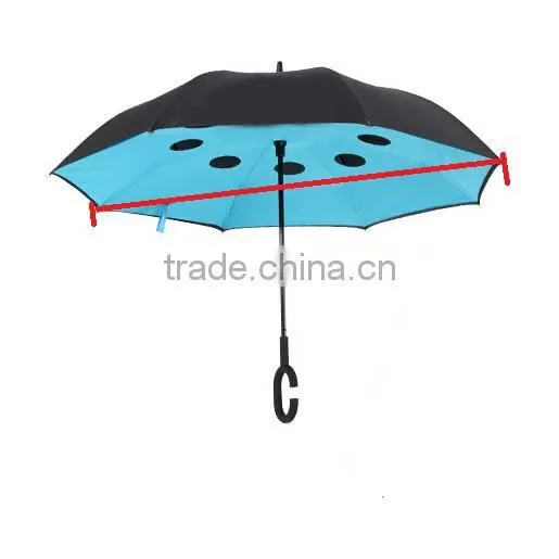 2016 New Double Layer Windproof Inverted Umbrella with C Handle