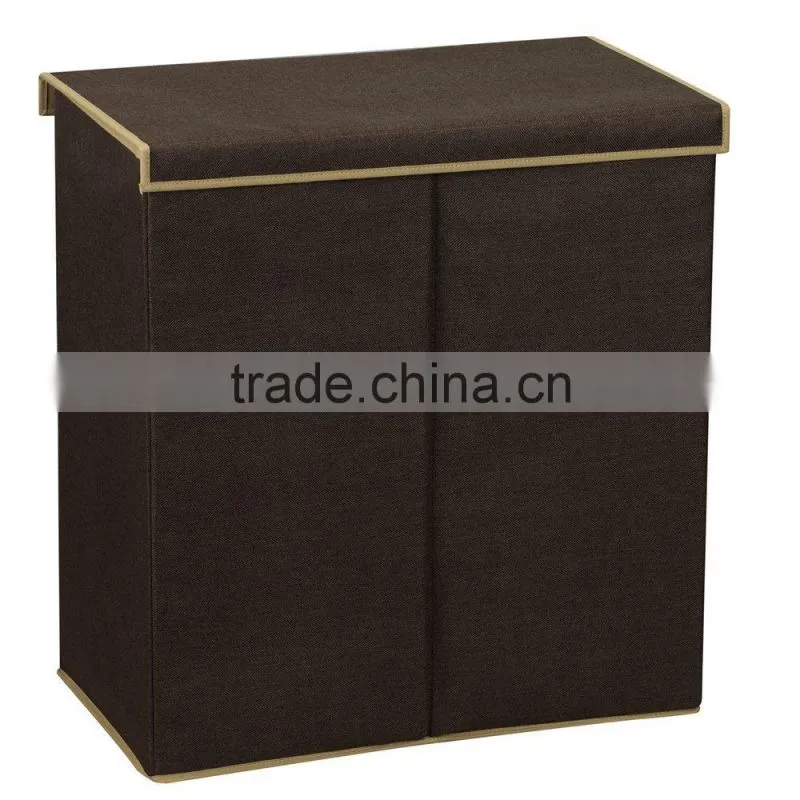 Collapsible Laundry Hamper -Double Hamper Laundry Sorter with Magnetic Lid Closure, Coffee Linen