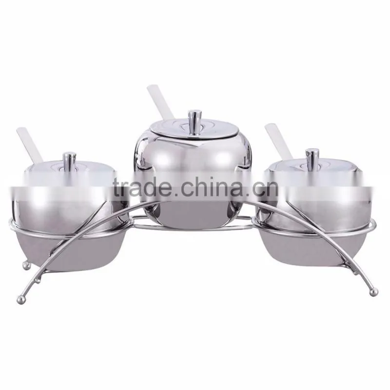 2016 3 Pieces Stainless Steel Spice Container Set With Rack