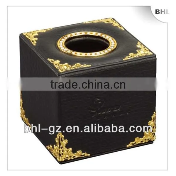 Hotel amenity PU leather rectangular tissue box with gold foil M-1A-1(PW-13) for sale, Chian Manufacturer