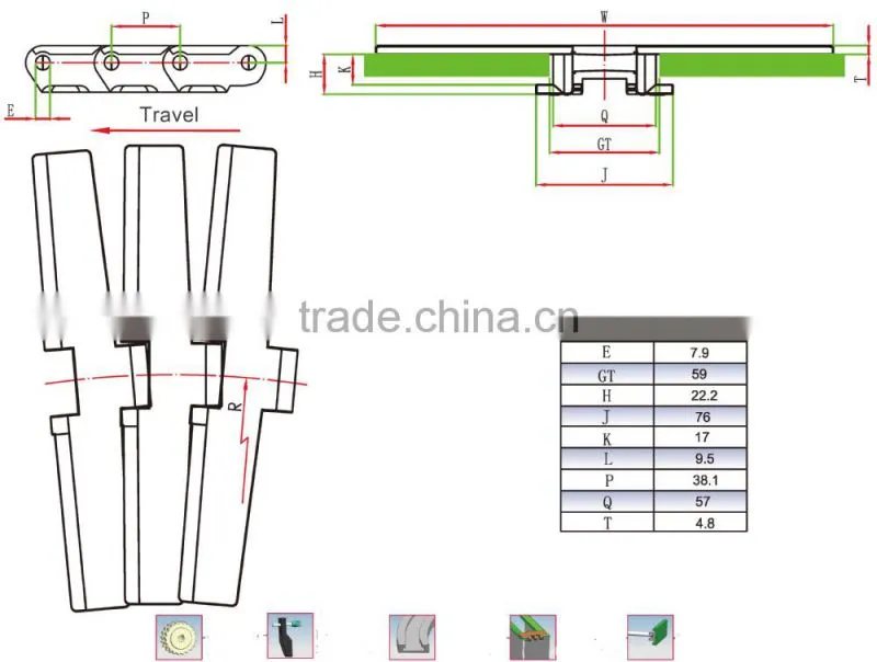 882TAB plastic plate conveyor belt for bottles