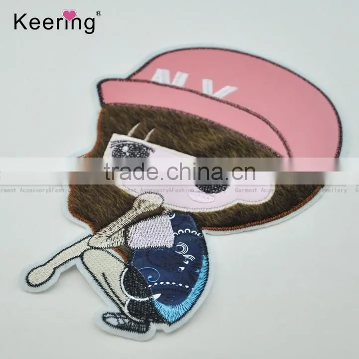 Pretty girl custom embroidery textile patches for garment accessory