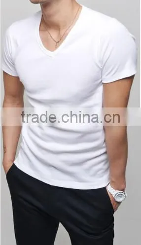 2016 New Men High-elastic Short Sleeve V Neck Tight Cotton t shirt