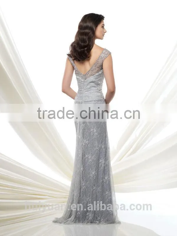 new grey lace off shoulder mother bridal gown 2015