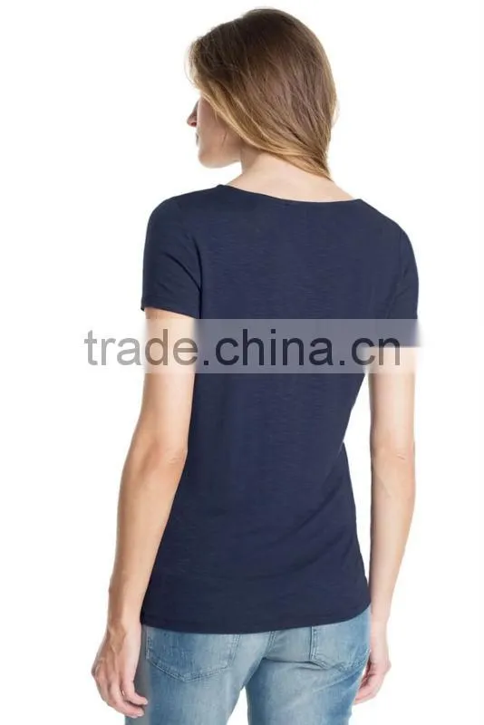 ladies new design t shirt waterfall neckline cotton t shirt 120 grams t shirt blank