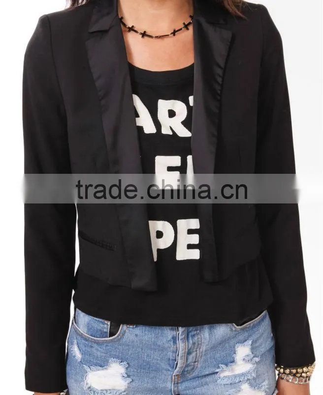 Satin Trim Cropped Blazer