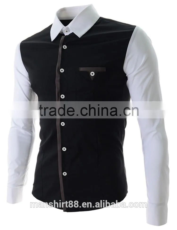 2017 latest designer contrast collar and sleeve slim fit dress men shirt