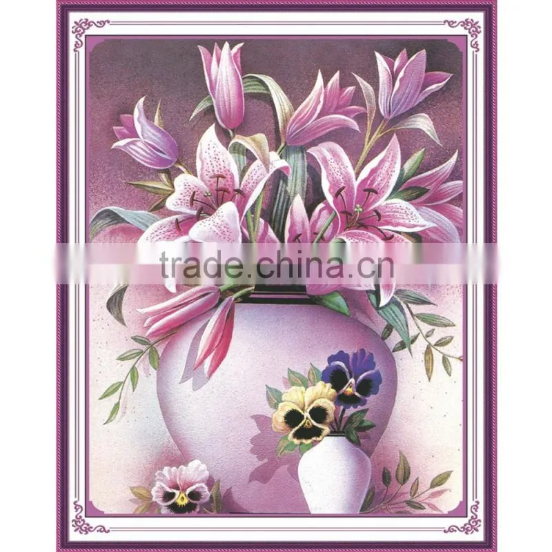 Handmade Pink Flower Pattern Embroidery Diamond Painting DIY Kit Cross Stitch For Living Room