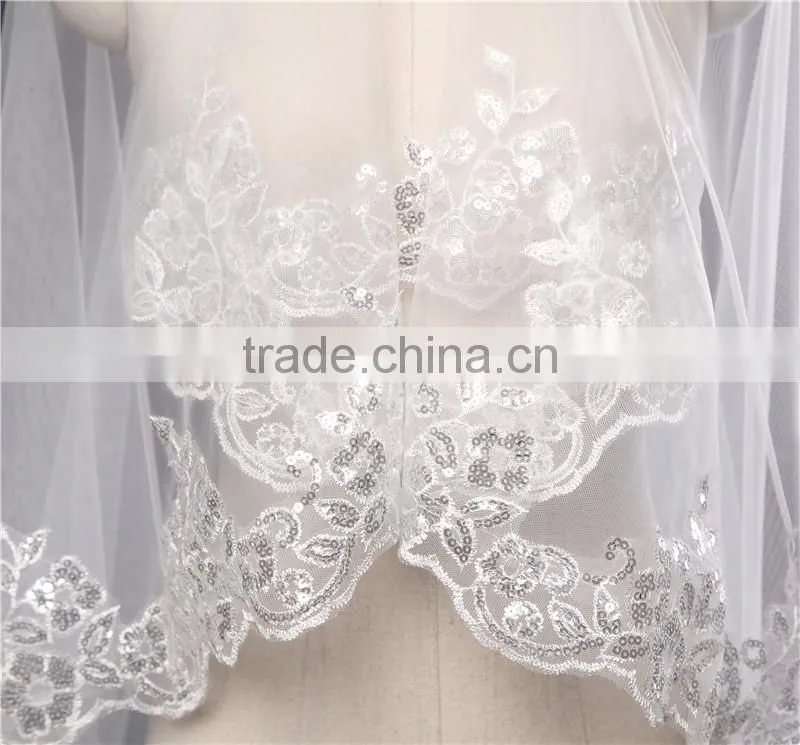 2017 wholesale new grance long lace bridal wedding veil Fashionable long Tulle HL23