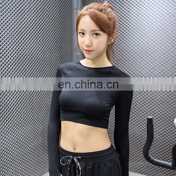 Women Backless Running T Shirt Quick Dry Elastic Running Tops Long Sleeve Sports Yoga Sportwear Fitness Midriff-baring Tees