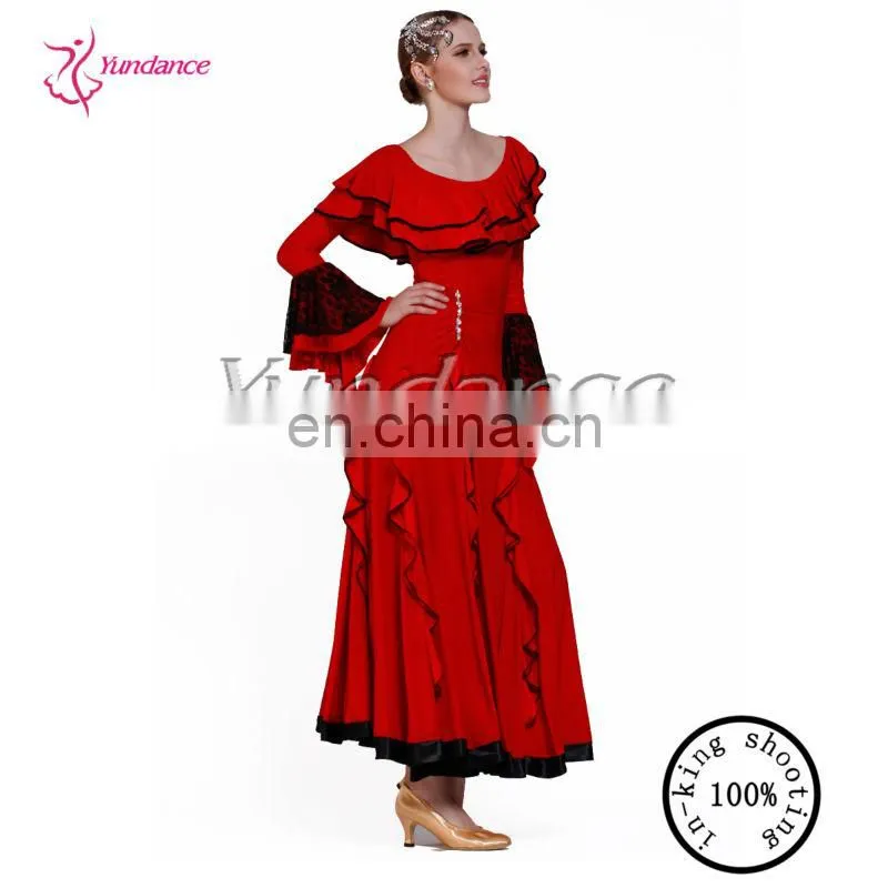 2015 Red long sleeve modern long stripper dance stage dance dress M-01