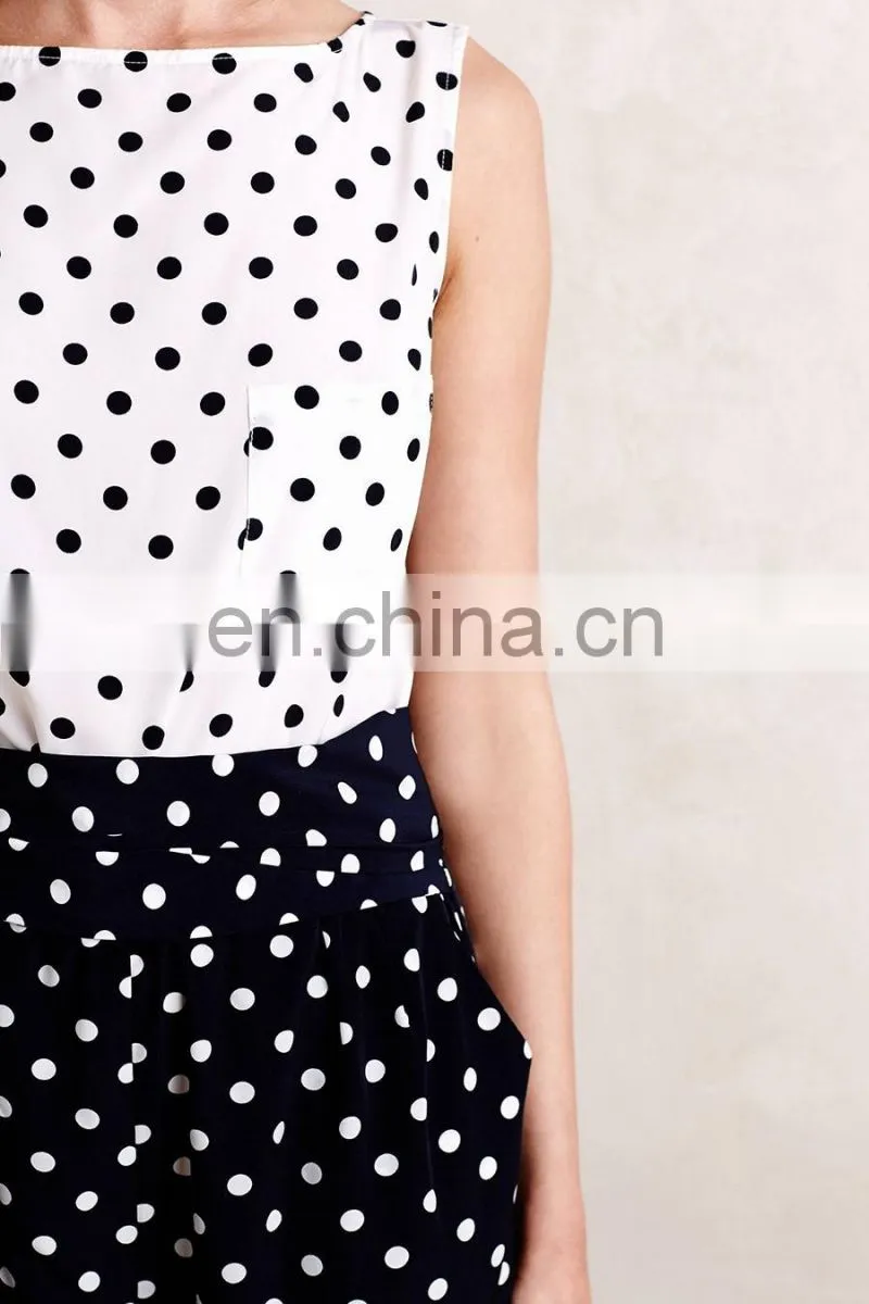 Factory price plain cotton pokka dot white sleeveless women shirt