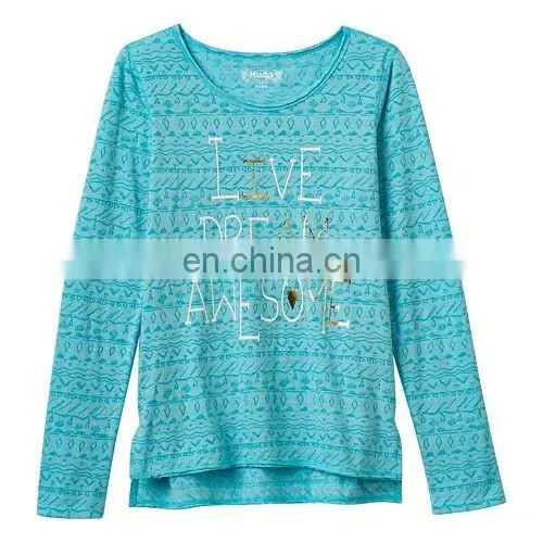 Children Latest Dress Style, Girls 7- 16 High-Low Long Sleeve Graphic Design Tee