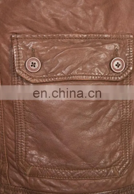 Men High quality leather jean pocket jacket