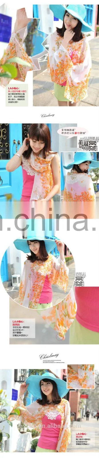 2015 Newestfashion design polyester chiffon summer cuff cape(PP615BL-P)