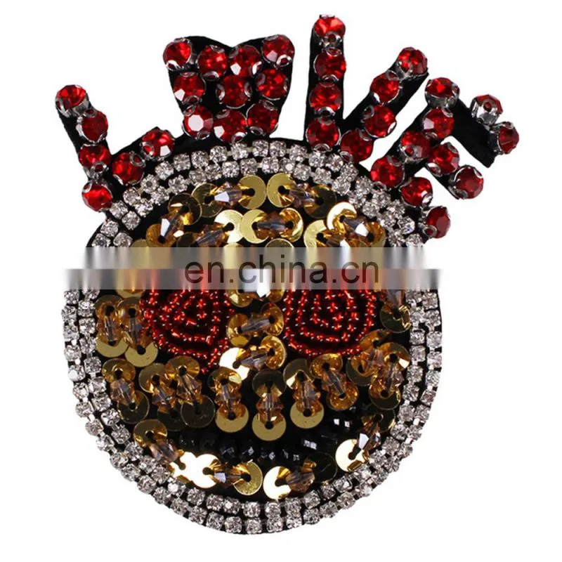 Hot Sale Beading Sequin Rhinestones Love Smaile Face Patches Badges For Clothing/Bag