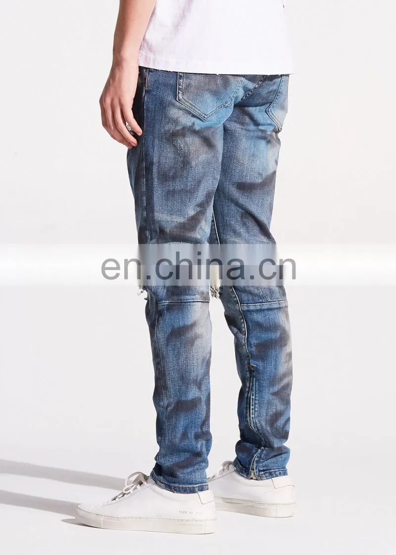 DiZNEW Men's Stretchy Ripped Skinny Biker Jeans Destroyed Frayed Slim Fit Denim Pants